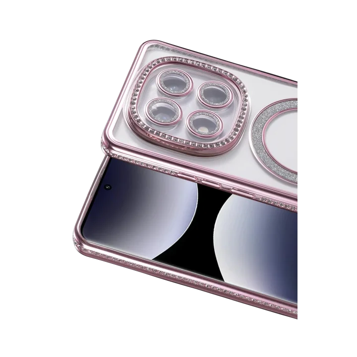 Mey İthalat®  Xiaomi Redmi Note 14 Pro 5G Joke Simli Magneticsafe Kılıf - Pembe