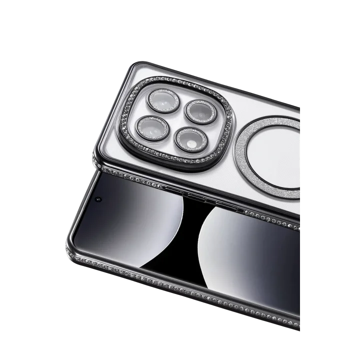 Mey İthalat®  Xiaomi Redmi Note 14 Pro 5G Joke Simli Magneticsafe Kılıf - Siyah