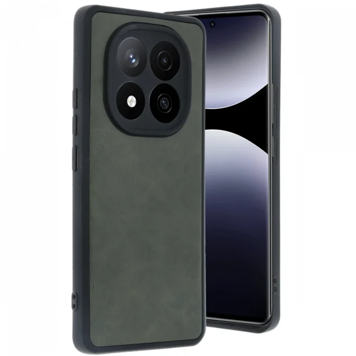 Mey İthalat®  Xiaomi Redmi Note 14 Pro 5G Kılıf Aras Deri Kapak - Koyu Yeşil