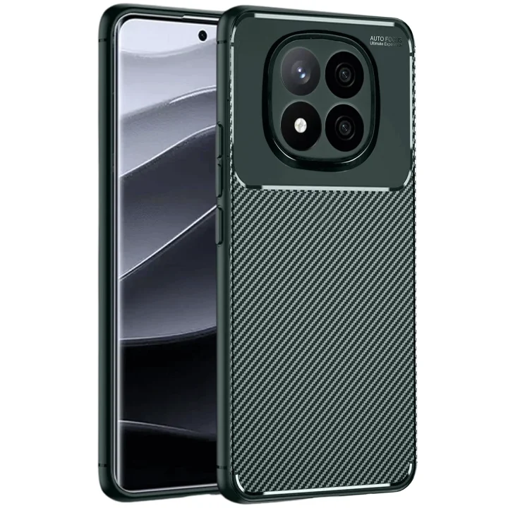 Mey İthalat®   Redmi Note 14 Pro 5G Kılıf Auto Focus Karbon Kapak - Koyu Yeşil