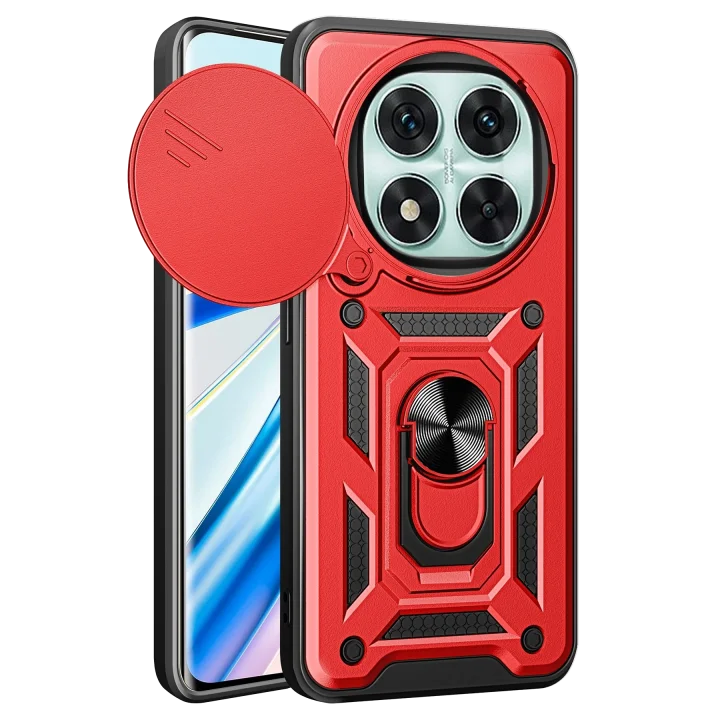 Mey İthalat®  Xiaomi Redmi Note 14 Pro 5G Kılıf Pars Lens Yüzüklü Silikon - Kırmızı