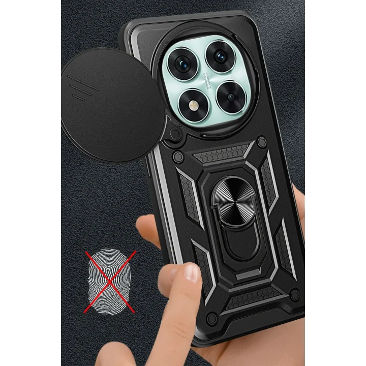 Mey İthalat®  Xiaomi Redmi Note 14 Pro 5G Kılıf Pars Lens Yüzüklü Silikon - Siyah