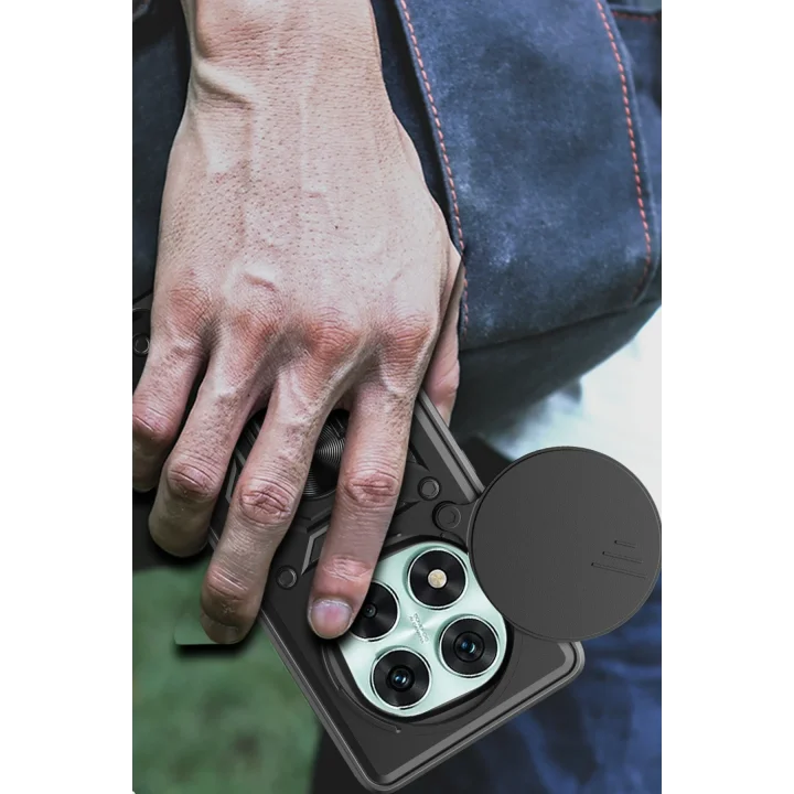 Mey İthalat®  Xiaomi Redmi Note 14 Pro 5G Kılıf Pars Lens Yüzüklü Silikon - Siyah