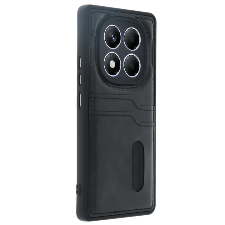 Mey İthalat®  Xiaomi Redmi Note 14 Pro 5G Kılıf Sara Kartvizitli Deri Kılıf - Siyah