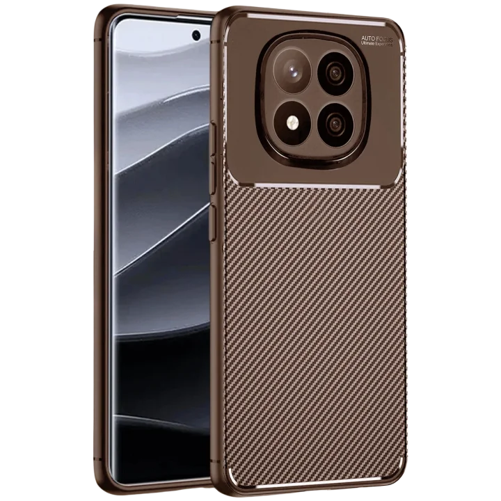 Mey İthalat®  Xiaomi Redmi Note 14 Pro Plus Kılıf Auto Focus Karbon Kapak - Kahverengi