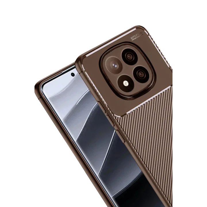 Mey İthalat®  Xiaomi Redmi Note 14 Pro Plus Kılıf Auto Focus Karbon Kapak - Kahverengi