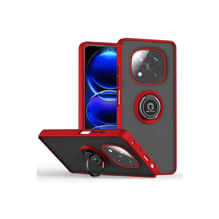 Mey İthalat®  Xiaomi Redmi Note 14 Pro Plus Kılıf Montreal Yüzüklü Silikon Kapak - Kırmızı