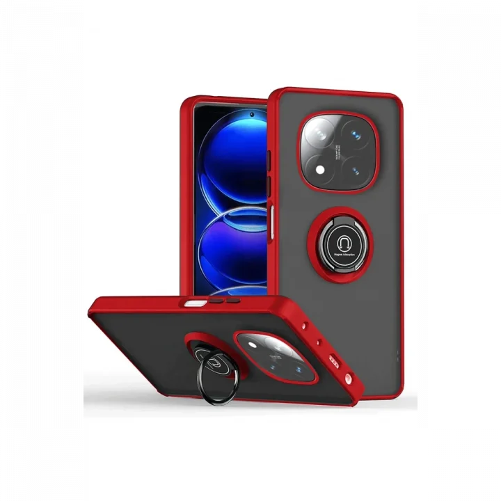 Mey İthalat®  Xiaomi Redmi Note 14 Pro Plus Kılıf Montreal Yüzüklü Silikon Kapak - Kırmızı