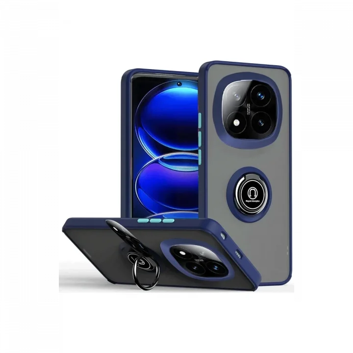 Mey İthalat®  Xiaomi Redmi Note 14 Pro Plus Kılıf Montreal Yüzüklü Silikon Kapak - Lacivert