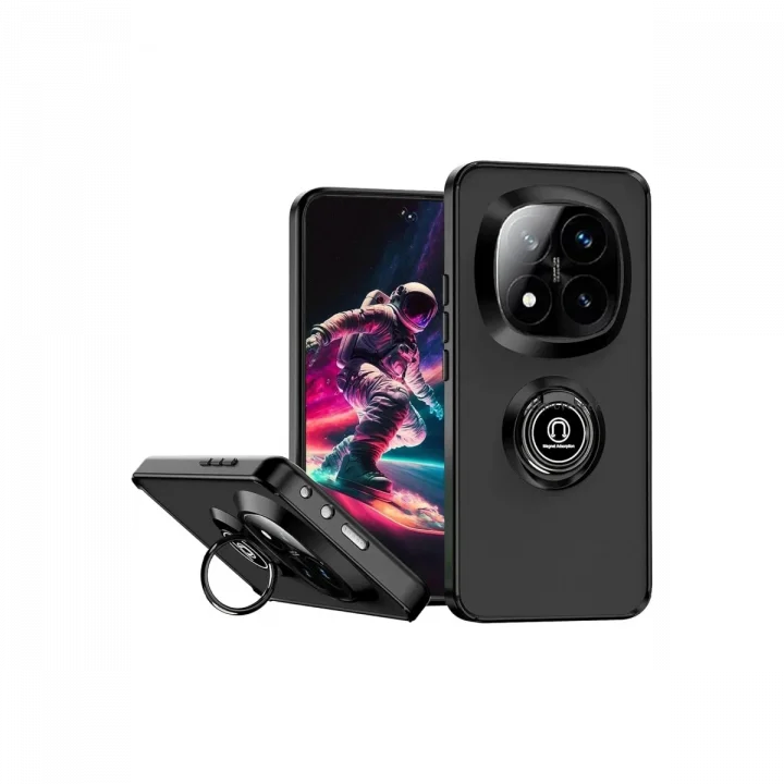 Mey İthalat®  Xiaomi Redmi Note 14 Pro Plus Kılıf Montreal Yüzüklü Silikon Kapak - Siyah