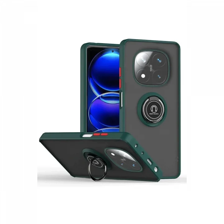 Mey İthalat®  Xiaomi Redmi Note 14 Pro Plus Kılıf Montreal Yüzüklü Silikon Kapak - Yeşil