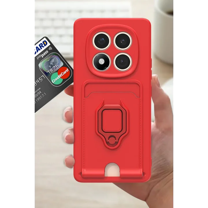 Mey İthalat®  Xiaomi Redmi Note 14 Pro Plus Kılıf Zuma Kartvizitli Yüzüklü Silikon - Lacivert