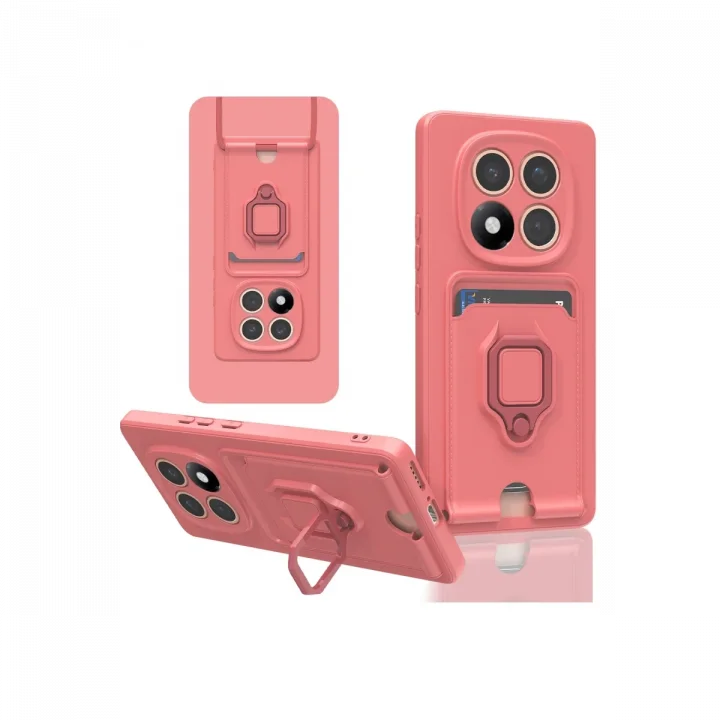 Mey İthalat®  Xiaomi Redmi Note 14 Pro Plus Kılıf Zuma Kartvizitli Yüzüklü Silikon - Pembe