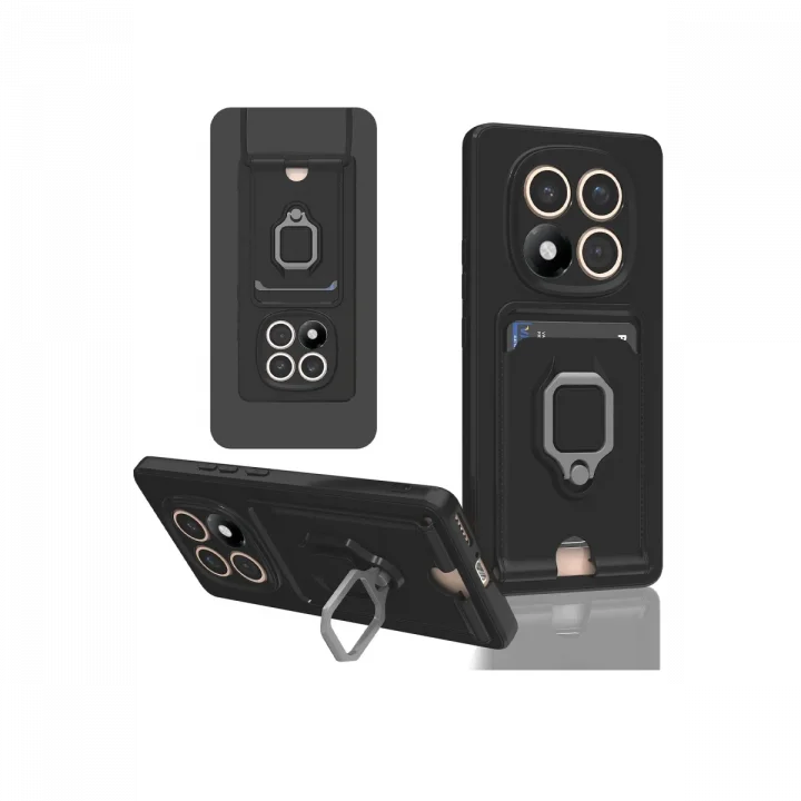 Mey İthalat®  Xiaomi Redmi Note 14 Pro Plus Kılıf Zuma Kartvizitli Yüzüklü Silikon - Siyah