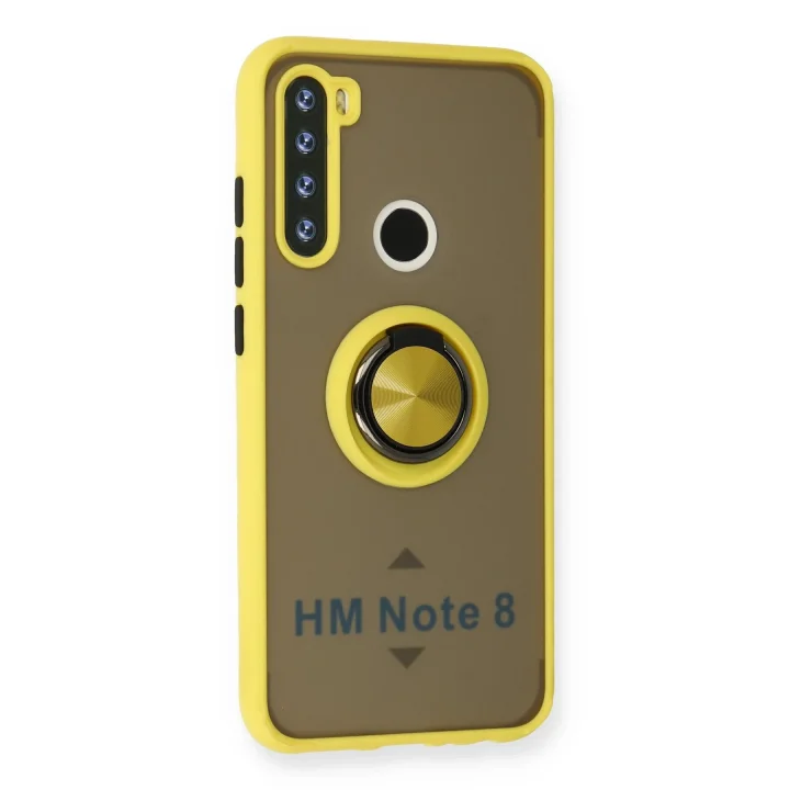 Mey İthalat®  Xiaomi Redmi Note 8 Kılıf Montreal Yüzüklü Silikon Kapak - Sarı