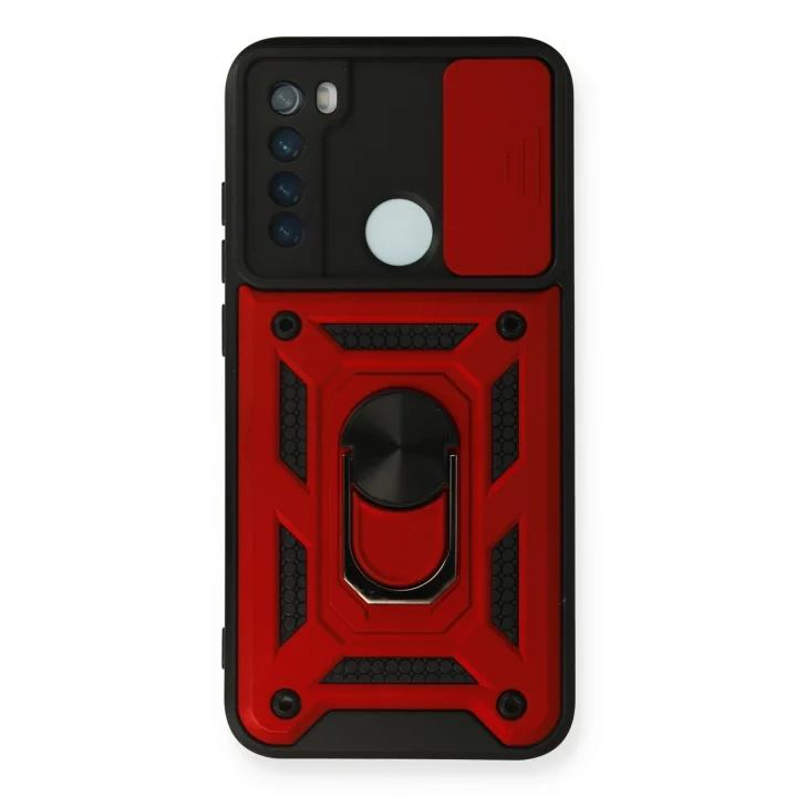 Mey İthalat®  Xiaomi Redmi Note 8 Kılıf Pars Lens Yüzüklü Silikon - Kırmızı