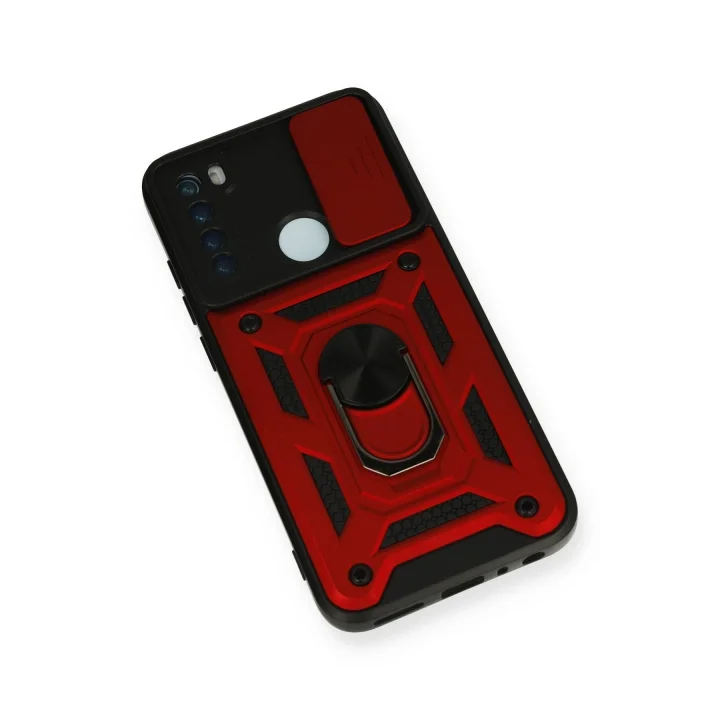 Mey İthalat®  Xiaomi Redmi Note 8 Kılıf Pars Lens Yüzüklü Silikon - Kırmızı