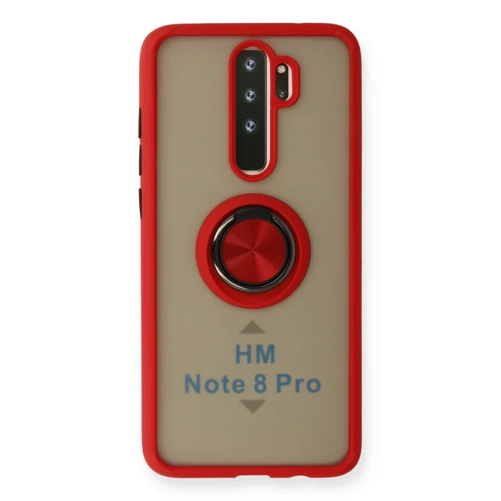 Mey İthalat®  Xiaomi Redmi Note 8 Pro Kılıf Montreal Yüzüklü Silikon Kapak - Kırmızı