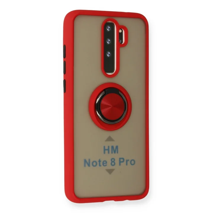 Mey İthalat®  Xiaomi Redmi Note 8 Pro Kılıf Montreal Yüzüklü Silikon Kapak - Kırmızı