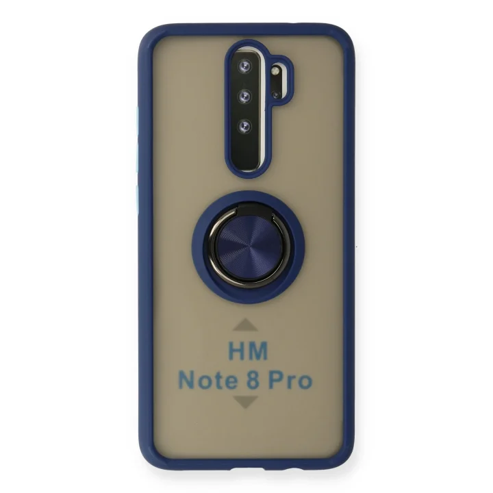 Mey İthalat®  Xiaomi Redmi Note 8 Pro Kılıf Montreal Yüzüklü Silikon Kapak - Lacivert