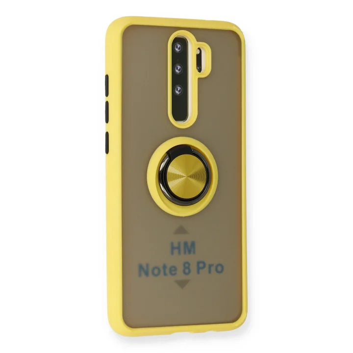 Mey İthalat®  Xiaomi Redmi Note 8 Pro Kılıf Montreal Yüzüklü Silikon Kapak - Sarı