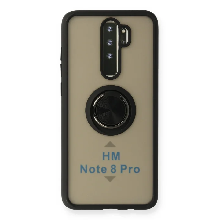 Mey İthalat®  Xiaomi Redmi Note 8 Pro Kılıf Montreal Yüzüklü Silikon Kapak - Siyah