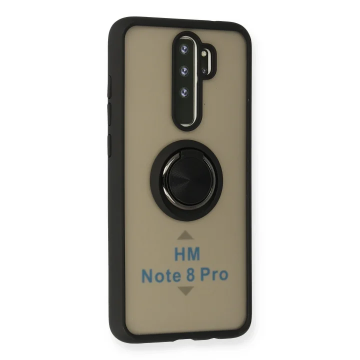 Mey İthalat®  Xiaomi Redmi Note 8 Pro Kılıf Montreal Yüzüklü Silikon Kapak - Siyah