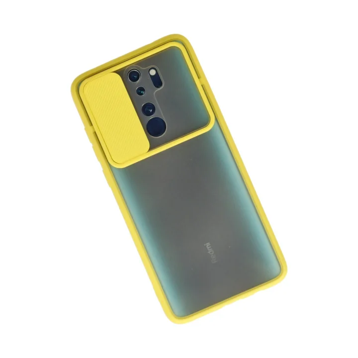 Mey İthalat®  Xiaomi Redmi Note 8 Pro Kılıf Palm Buzlu Kamera Sürgülü Silikon - Sarı