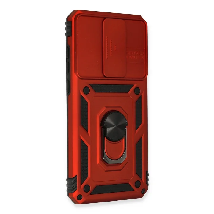 Mey İthalat®  Xiaomi Redmi Note 8 Pro Kılıf Pars Lens Yüzüklü Silikon - Kırmızı