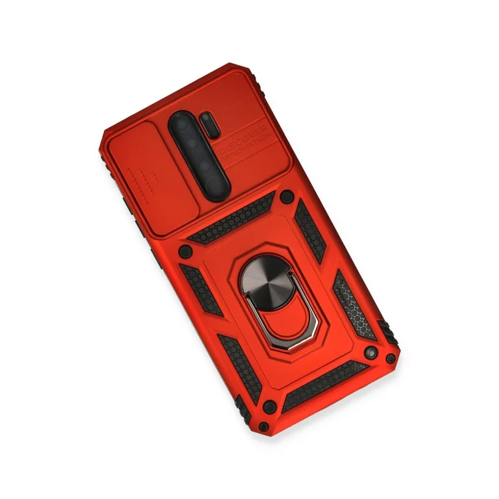 Mey İthalat®  Xiaomi Redmi Note 8 Pro Kılıf Pars Lens Yüzüklü Silikon - Kırmızı