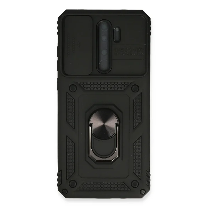 Mey İthalat®  Xiaomi Redmi Note 8 Pro Kılıf Pars Lens Yüzüklü Silikon - Siyah