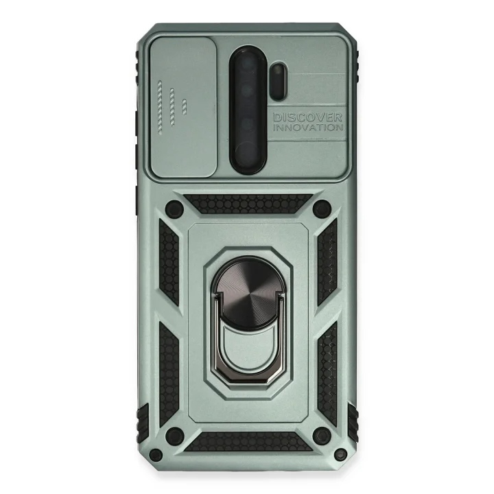 Mey İthalat®  Xiaomi Redmi Note 8 Pro Kılıf Pars Lens Yüzüklü Silikon - Yeşil