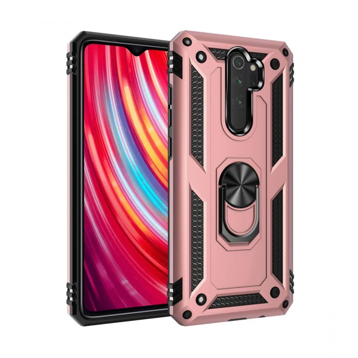 Mey İthalat®  Xiaomi Redmi Note 8 Pro Kılıf Sofya Yüzüklü Silikon Kapak - Rose