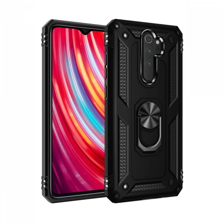 Mey İthalat®  Xiaomi Redmi Note 8 Pro Kılıf Sofya Yüzüklü Silikon Kapak - Siyah