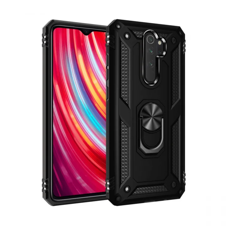 Mey İthalat®  Xiaomi Redmi Note 8 Pro Kılıf Sofya Yüzüklü Silikon Kapak - Siyah