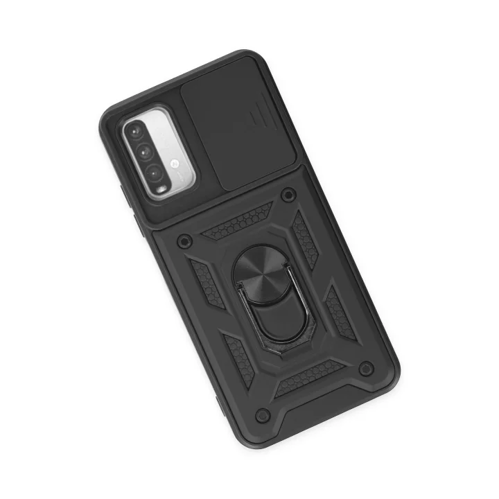 Mey İthalat®  Xiaomi Redmi Note 9 4G Kılıf Pars Lens Yüzüklü Silikon - Siyah