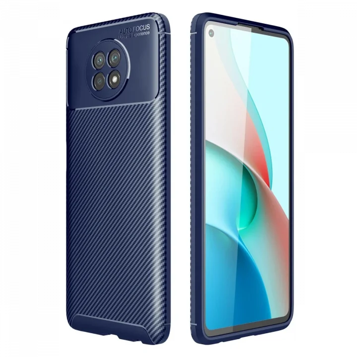 Mey İthalat®  Xiaomi Redmi Note 9 5G Kılıf Auto Focus Karbon Kapak - Lacivert