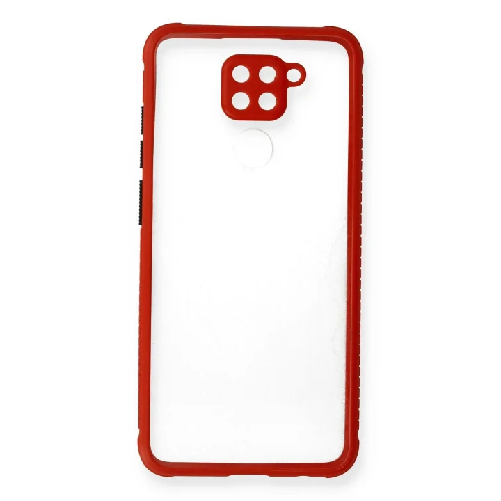 Mey İthalat®  Xiaomi Redmi Note 9 Kılıf Miami Şeffaf Silikon - Kırmızı