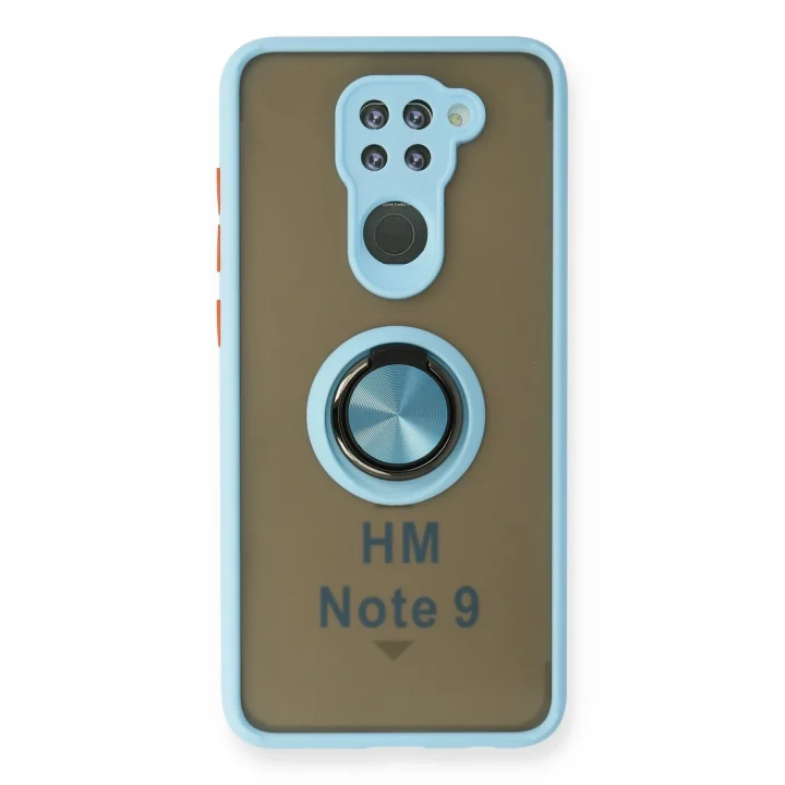 Mey İthalat®  Xiaomi Redmi Note 9 Kılıf Montreal Yüzüklü Silikon Kapak - Buz Mavi