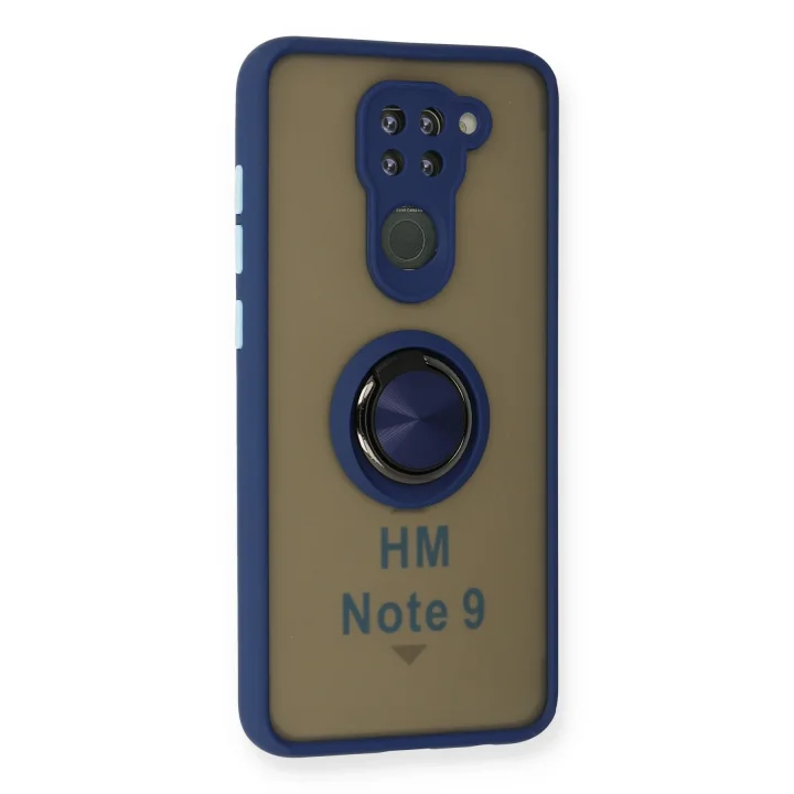 Mey İthalat®  Xiaomi Redmi Note 9 Kılıf Montreal Yüzüklü Silikon Kapak - Lacivert