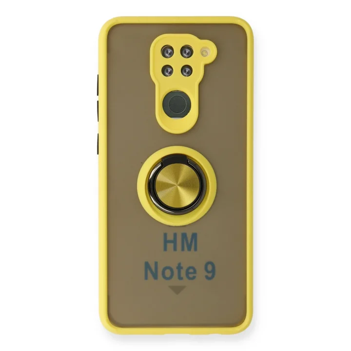 Mey İthalat®  Xiaomi Redmi Note 9 Kılıf Montreal Yüzüklü Silikon Kapak - Sarı