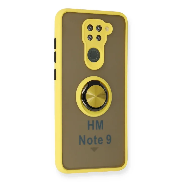Mey İthalat®  Xiaomi Redmi Note 9 Kılıf Montreal Yüzüklü Silikon Kapak - Sarı