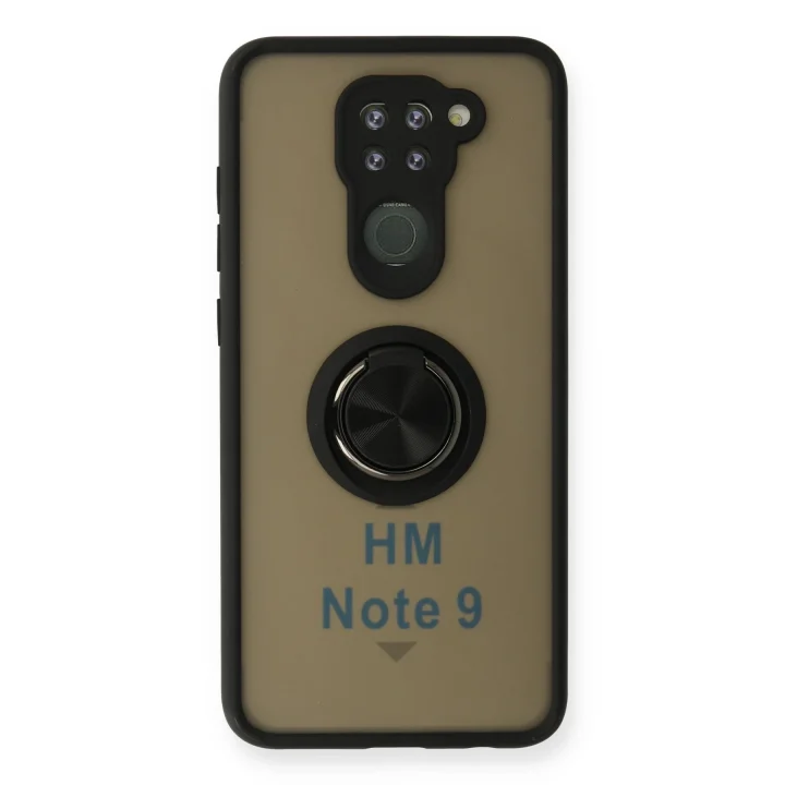 Mey İthalat®  Xiaomi Redmi Note 9 Kılıf Montreal Yüzüklü Silikon Kapak - Siyah