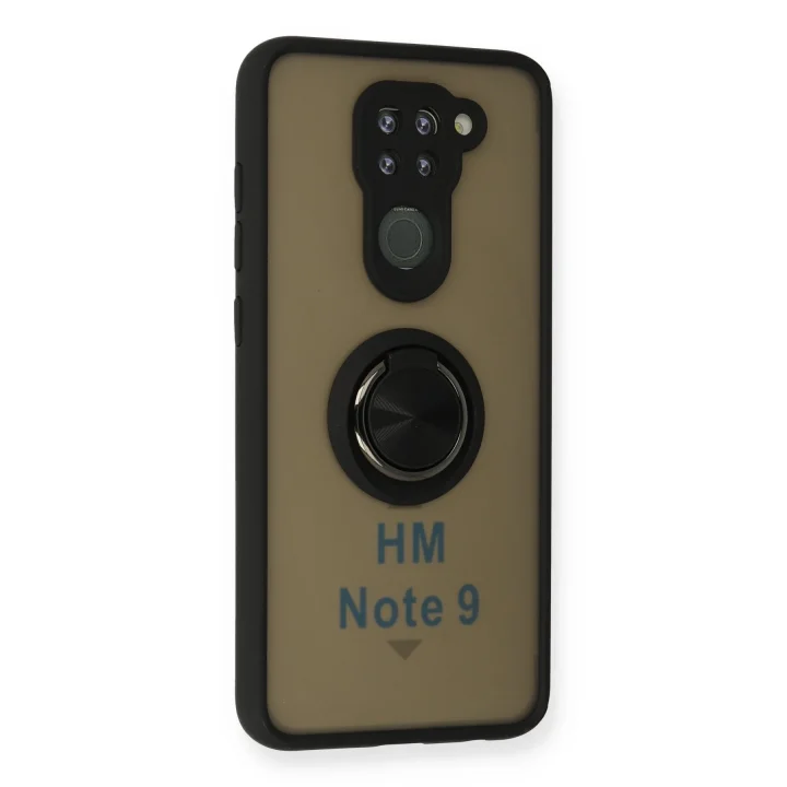 Mey İthalat®  Xiaomi Redmi Note 9 Kılıf Montreal Yüzüklü Silikon Kapak - Siyah