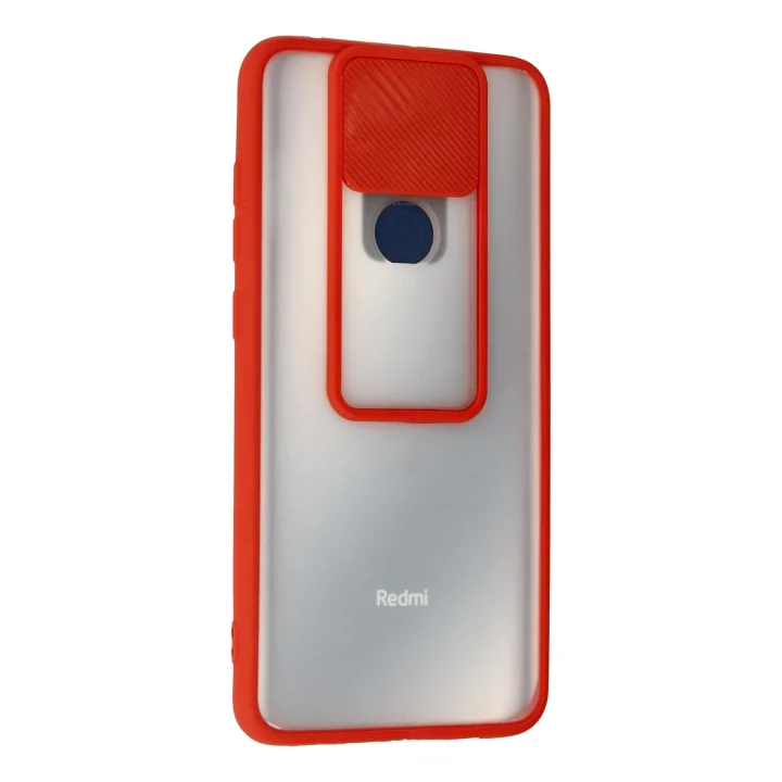 Mey İthalat®  Xiaomi Redmi Note 9 Kılıf Palm Buzlu Kamera Sürgülü Silikon - Kırmızı