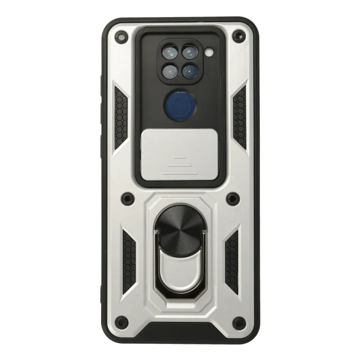 Mey İthalat®  Xiaomi Redmi Note 9 Kılıf Pars Lens Yüzüklü Silikon - Gümüş