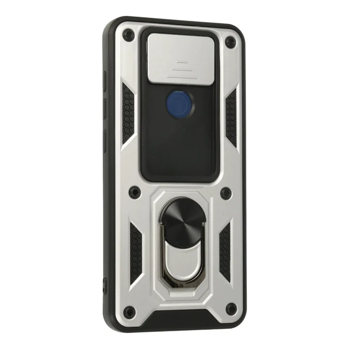 Mey İthalat®  Xiaomi Redmi Note 9 Kılıf Pars Lens Yüzüklü Silikon - Gümüş