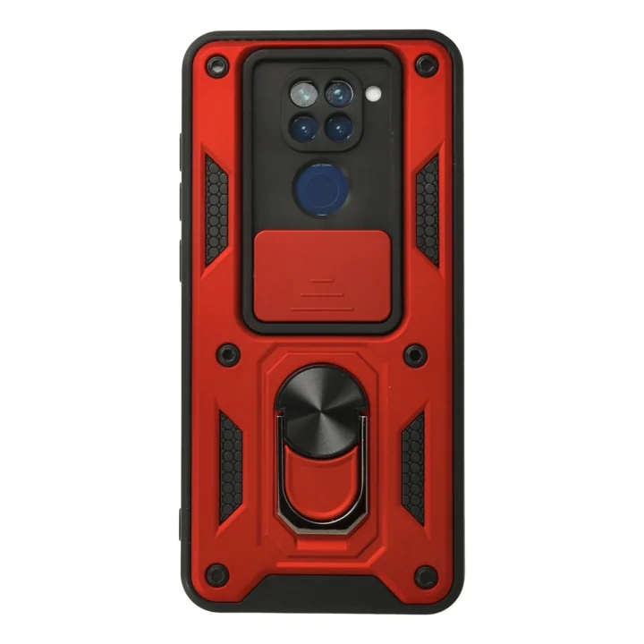 Mey İthalat®  Xiaomi Redmi Note 9 Kılıf Pars Lens Yüzüklü Silikon - Kırmızı