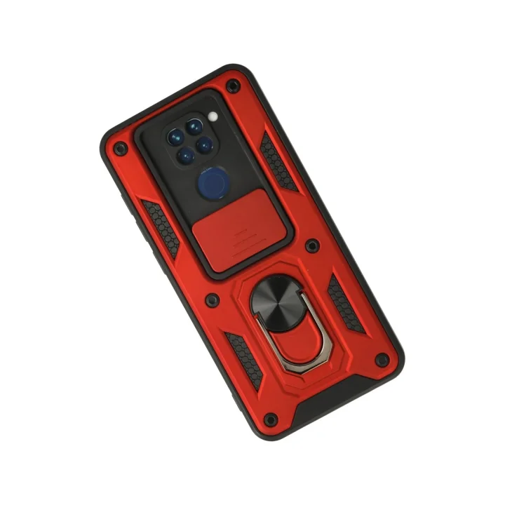 Mey İthalat®  Xiaomi Redmi Note 9 Kılıf Pars Lens Yüzüklü Silikon - Kırmızı