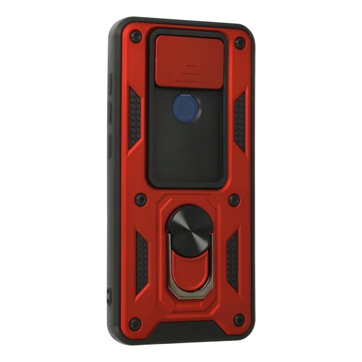 Mey İthalat®  Xiaomi Redmi Note 9 Kılıf Pars Lens Yüzüklü Silikon - Kırmızı